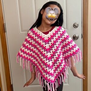 Pink and White Crochet Poncho